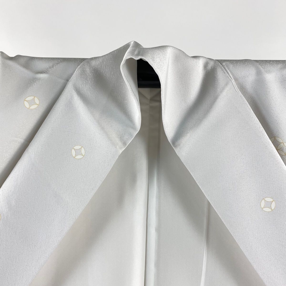  小紋 身丈163 cm 裄丈65 5 M 袷 名古屋帯セット 七宝 金彩 灰白 正絹 秀品 小紋 着物