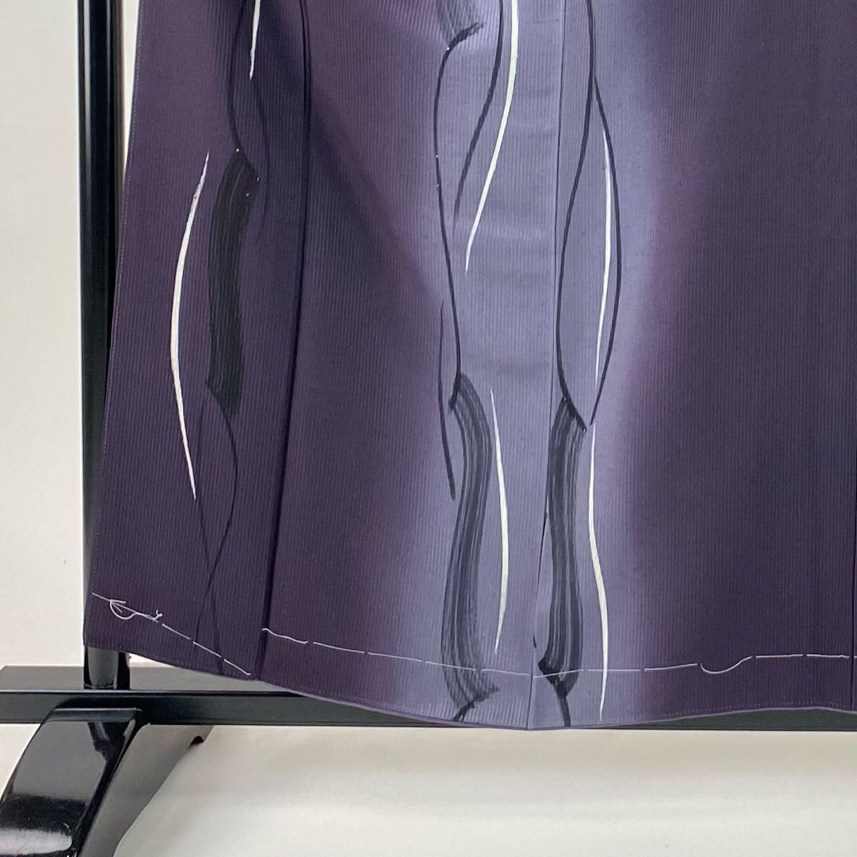 付下げ 身丈158.5 cm 裄丈64 M 袷 袋帯セット 縞 幾何学模様 銀彩 ぼかし 濃紫 正絹 秀品