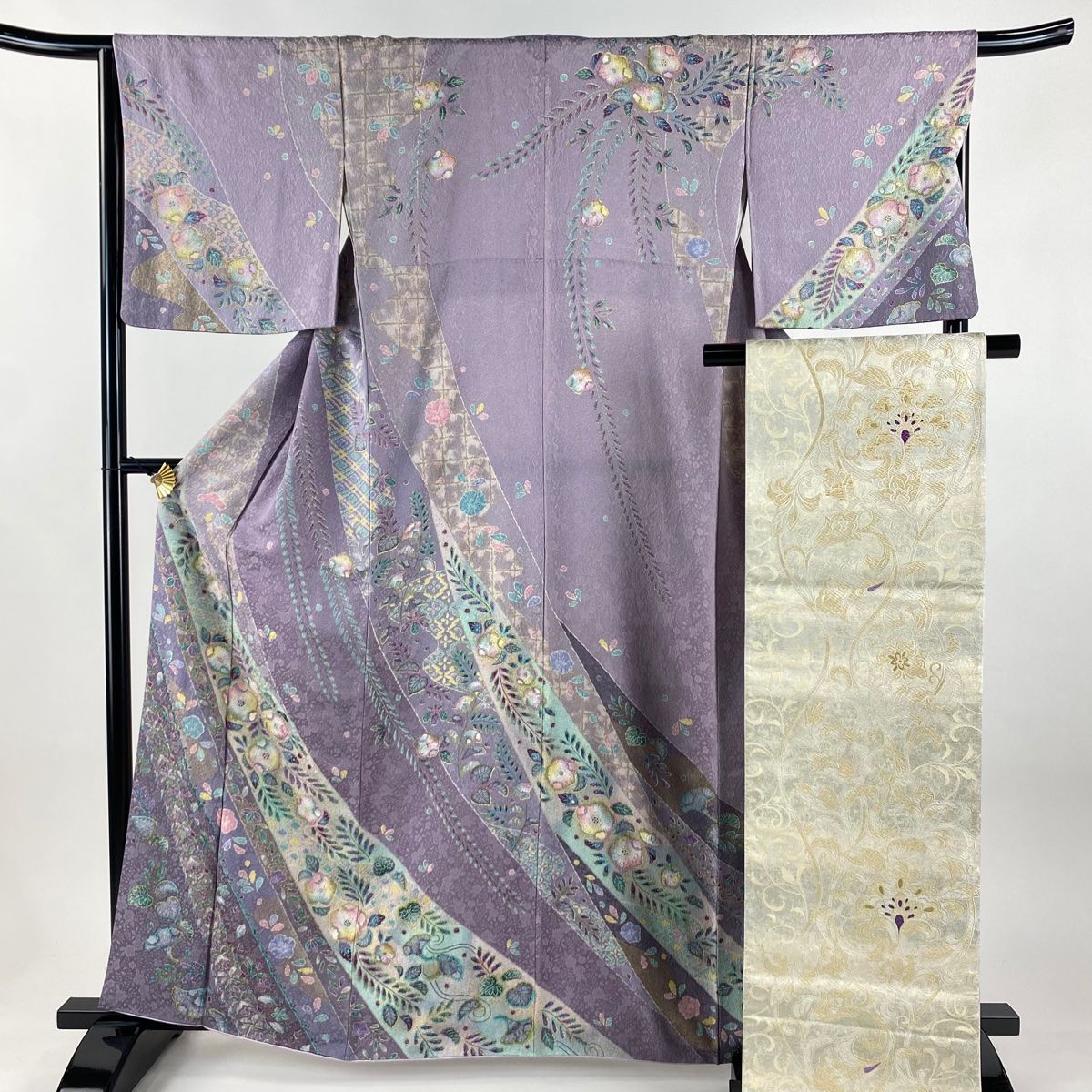 ア*ー様 美品　袷　正絹　辻が花　訪問着　特選袋帯　身丈154 裄64 美品】 訪問着 身丈162cm 裄丈66.5cm M 袷 袋帯セット 辻が花柄 入子粉