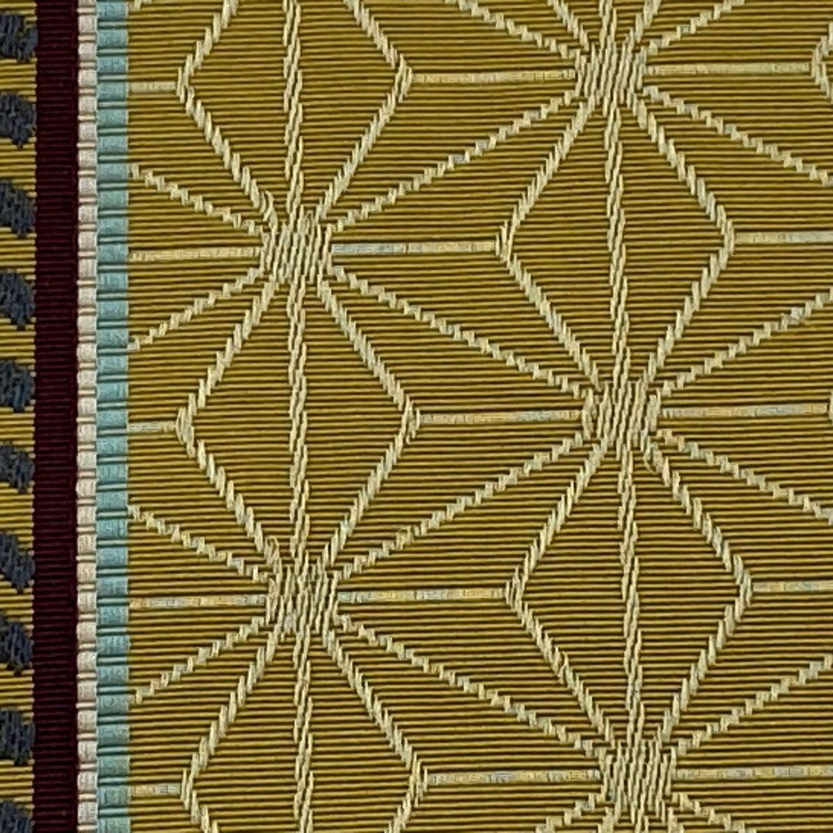 半幅帯 秀品 ポケット付 麻の葉 縞 茶緑色 正絹