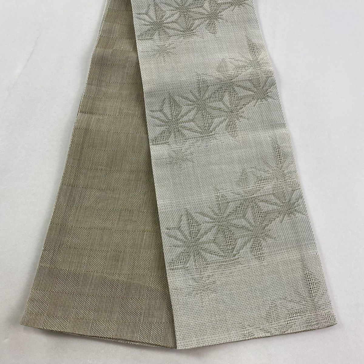半幅帯 優品 夏帯 破れ麻の葉 灰緑 麻