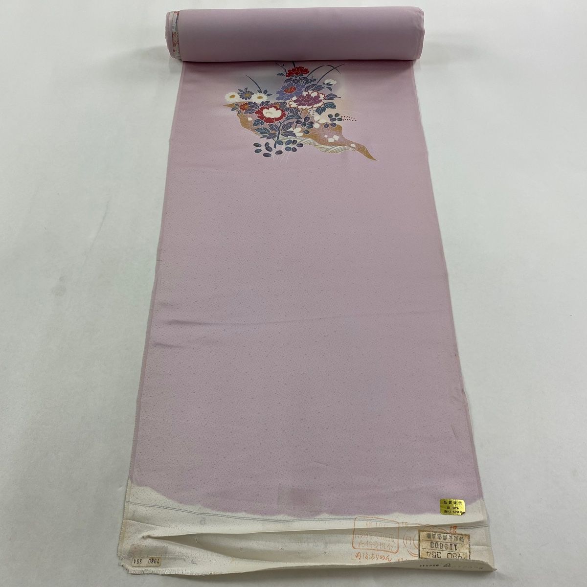 反物 秀品 付け下げ 松竹梅 鶴 ラメ 金彩 薄ピンク 正絹