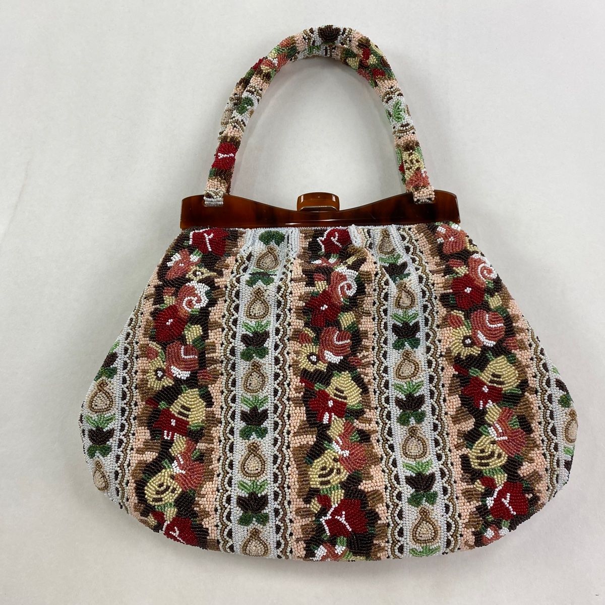 和装バッグ 秀品 ビーズバッグ フォーマル 草花 ピンク ビーズ 和装小物