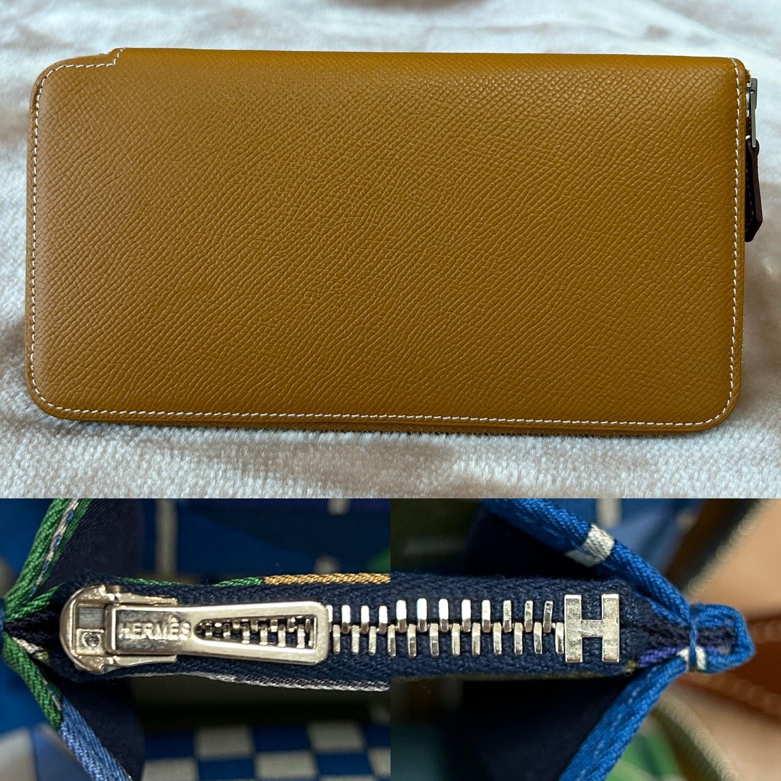 エルメスアザップシルクインロング小銭入れ有ラウンドファスナー長財布レディース女性用ラウンドジップロングウォレットユニセックス茶