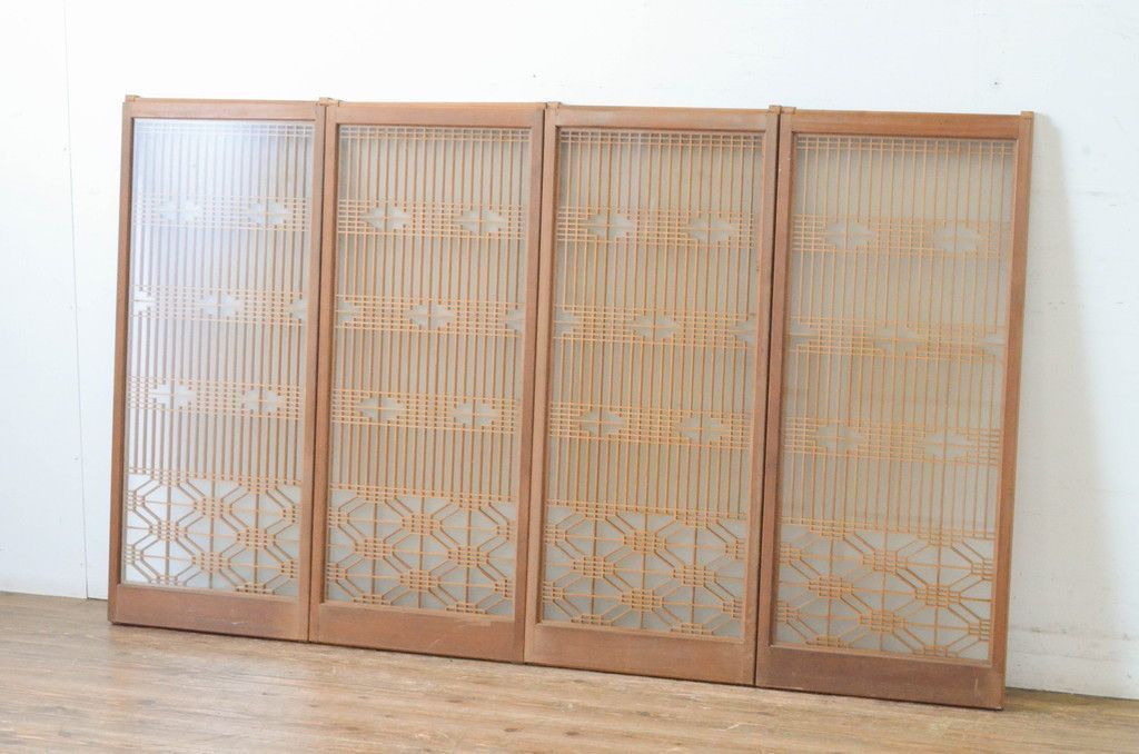 現状販売 書院戸4枚セット 和製ビンテージ 両面ガラス 窓 引き戸 ガラス戸 ヴィンテージ 4～7営業日前後で発送 修理加工希望の方3ヶ月程で発送 R-065020