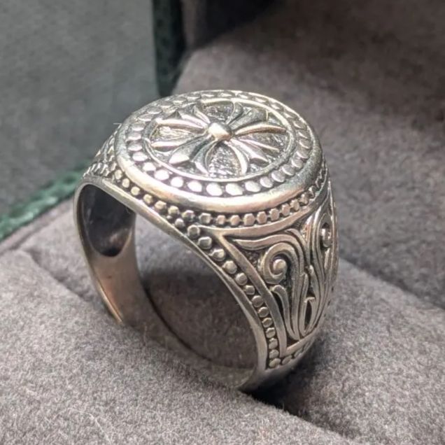 ML社 スターリングシルバー925刻印 十字架 クロス メンズ シグネットリング