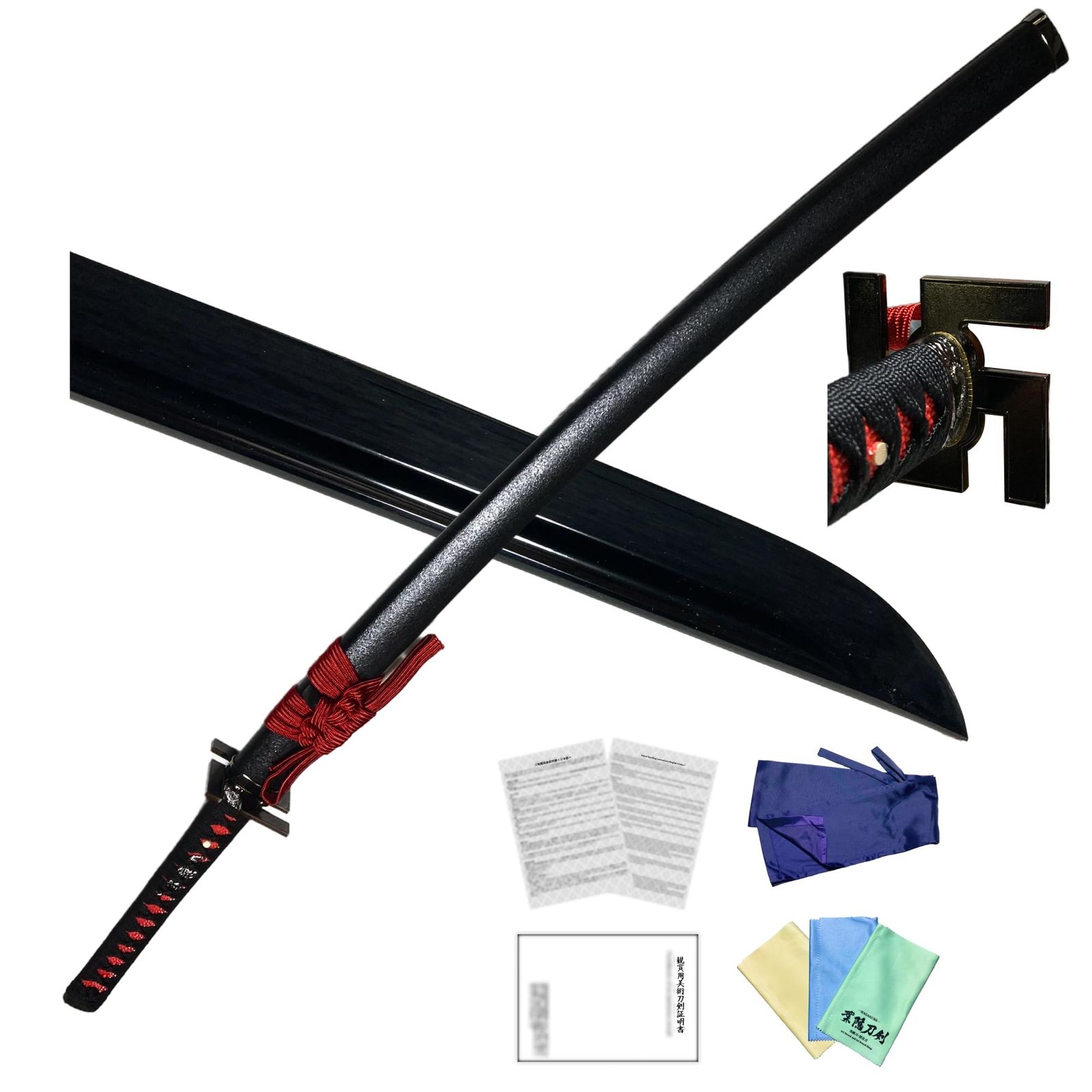 葉隠刀剣 模造刀 黒斬剣 卍鍔 大刀 関市職人製 刀袋 刀拭き用クロス 模造刀証明書 刀剣類取扱説明書付き