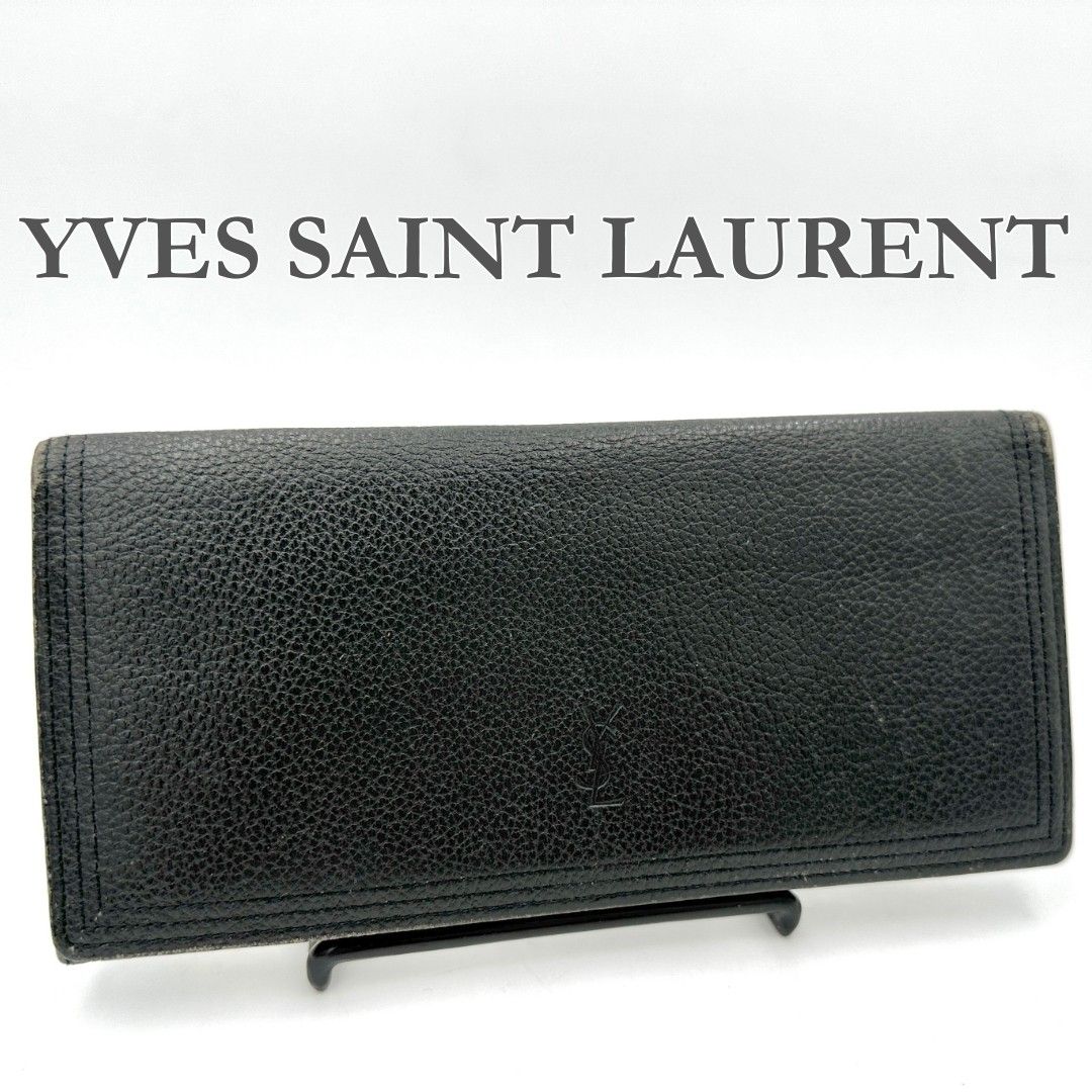 YVES SAINT LAURENT 長財布 札入れ シボ革 本革 ブラック 656T - メルカリ