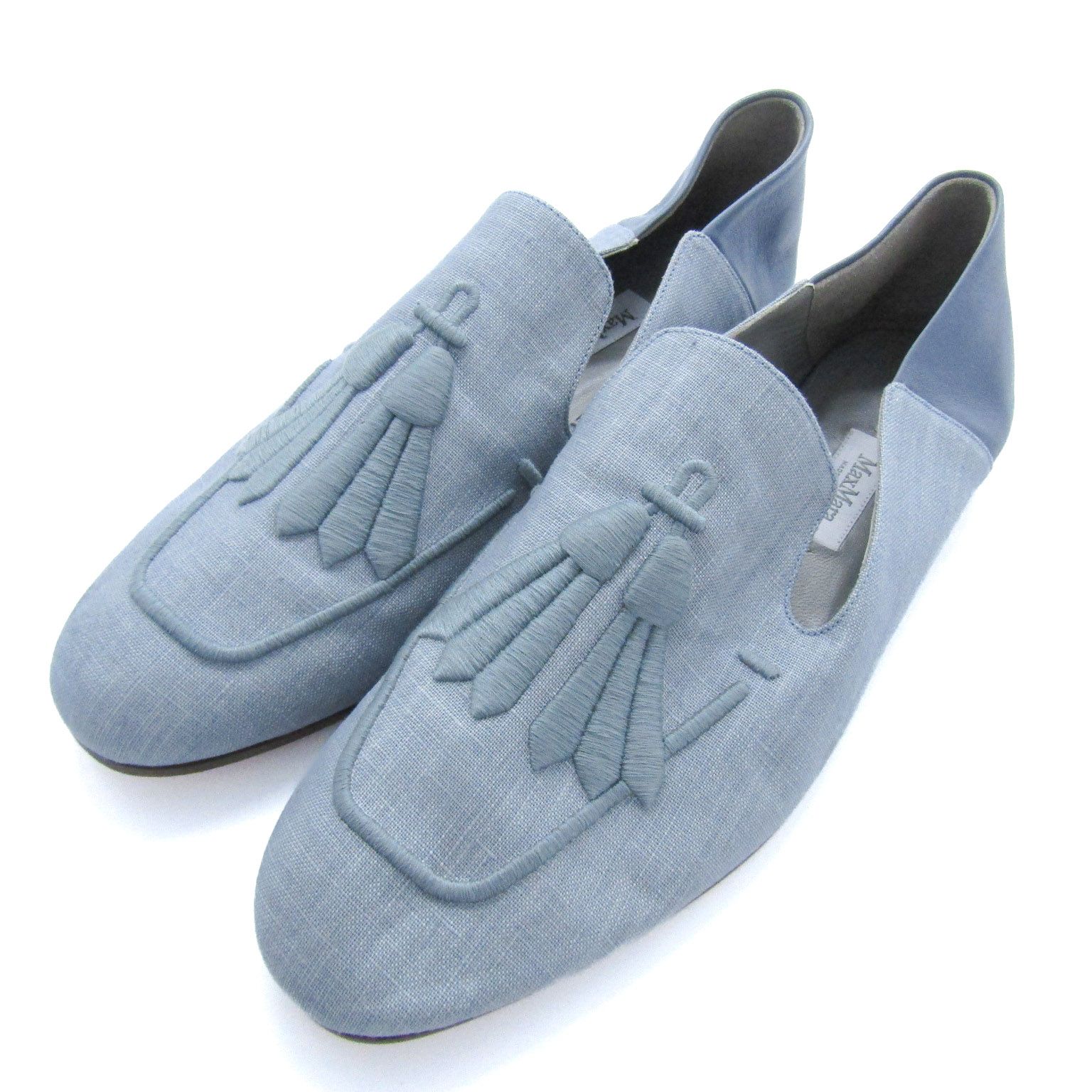 マックスマーラ ローファー スリッポン タッセル ブランド シューズ 靴 イタリア製 レディース 37 水色 MAX MARA