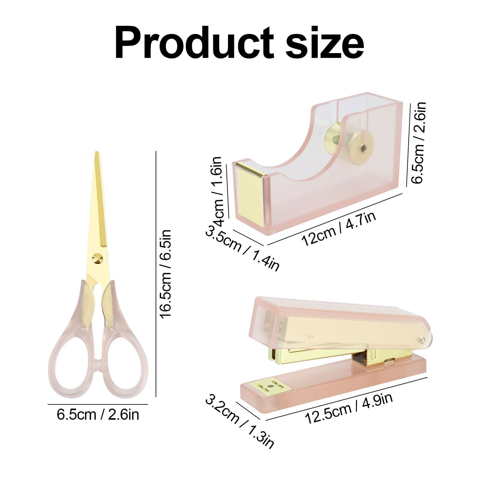 Buqoo 1インチ コア クリア アクリル ピンクゴールド テープディスペンサー 高耐久 ホッチキス 950個 24 6 26 6 ローズゴールド ステープル付き 文房具デスクセット 学校 自宅 N Pink-G