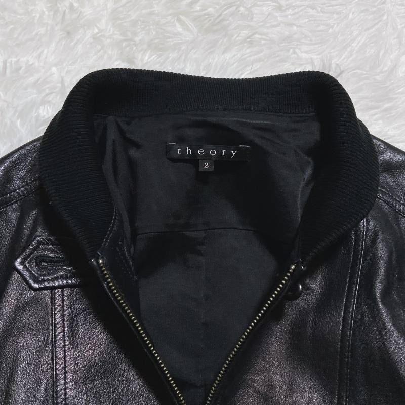 theory セオリー シングルライダースジャケット ラムレザー リブ