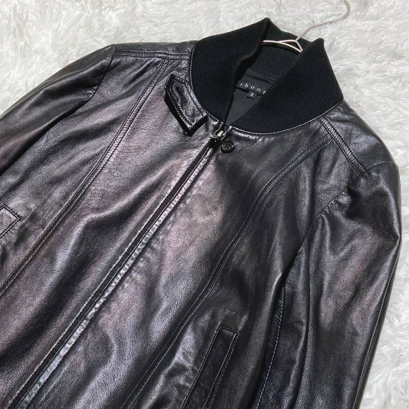 theory セオリー シングルライダースジャケット ラムレザー リブ