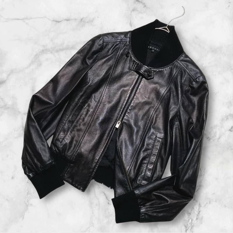 theory セオリー シングルライダースジャケット ラムレザー リブ