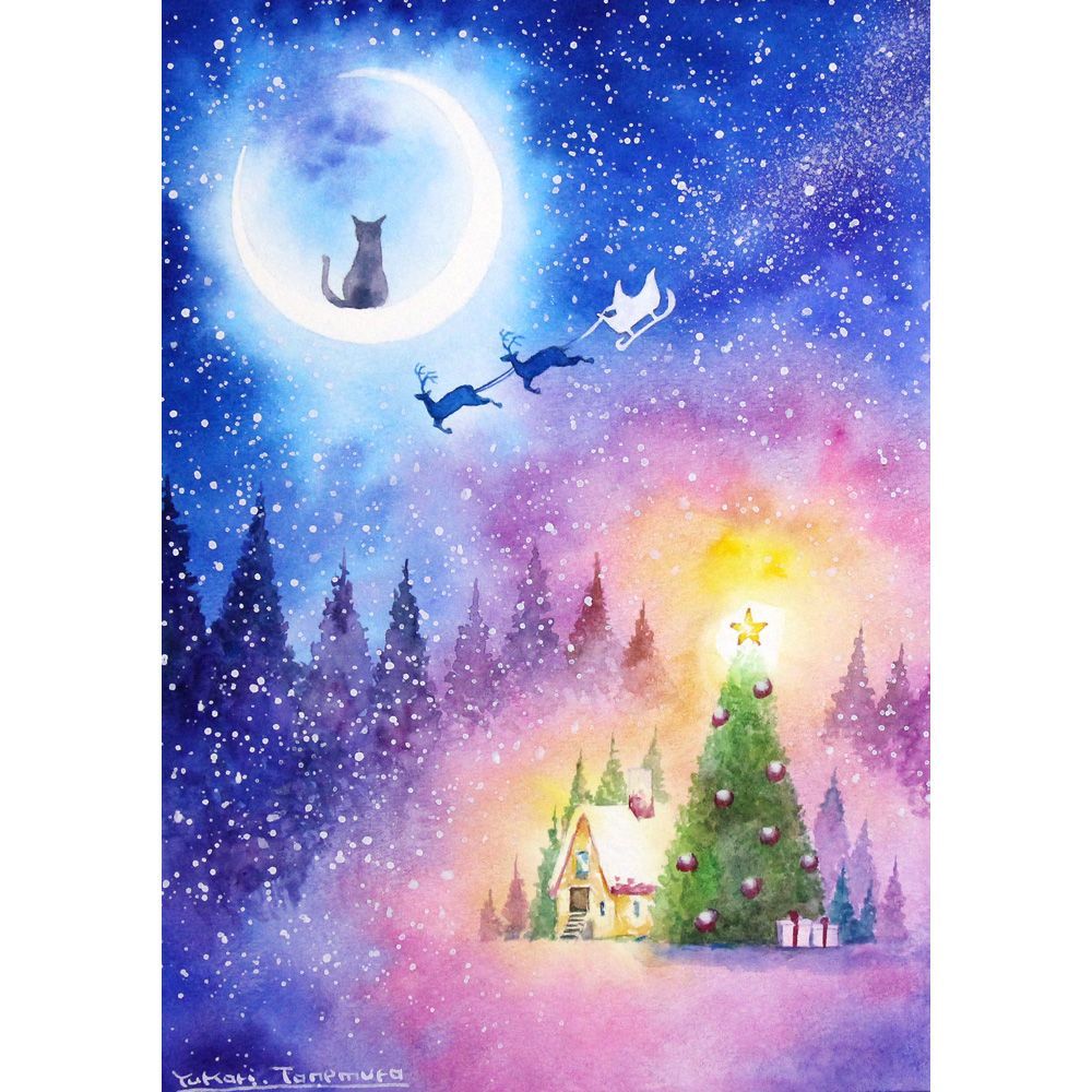 原画）月の光がささやく夜【SMサイズ／水彩画／#2826】 - メルカリ