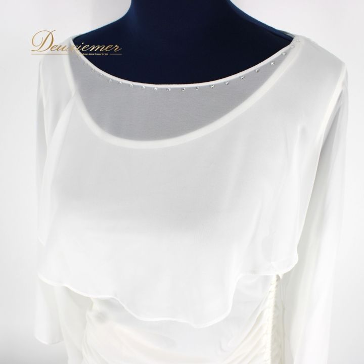 社交ダンス 衣装 上下セット ツーピース パーティ衣装 女性用 オールシーズン Create-Sun クリエイトサン ホワイト系 白 薄手 伸縮性あり ウエストゴム 清潔感 オールホワイト 上品 モダン スタイリッシュ フォーマル カジュアル