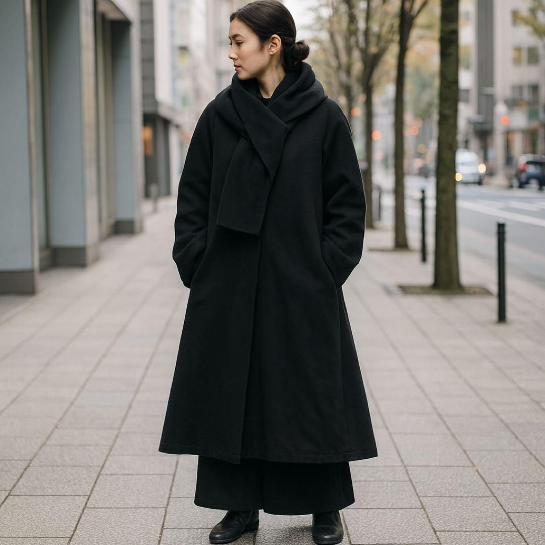 Y's Long Coat w/Stole Wool Black L 極美品 ワイズ Yohji Yamamoto