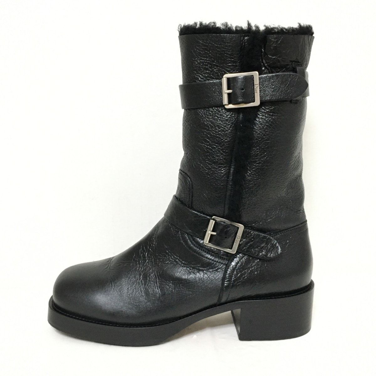 ディオール クリスチャンディオール ショートブーツ 37 1 2 D レディース 黒 DIOR J ADIOR DIORIDER アウトソール張替済 レザー ムートン