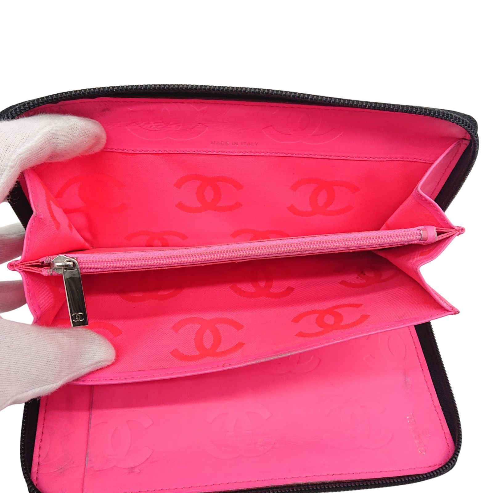 CHANEL シャネル 長財布 カンボンライン ラウンドジップ ブラック x