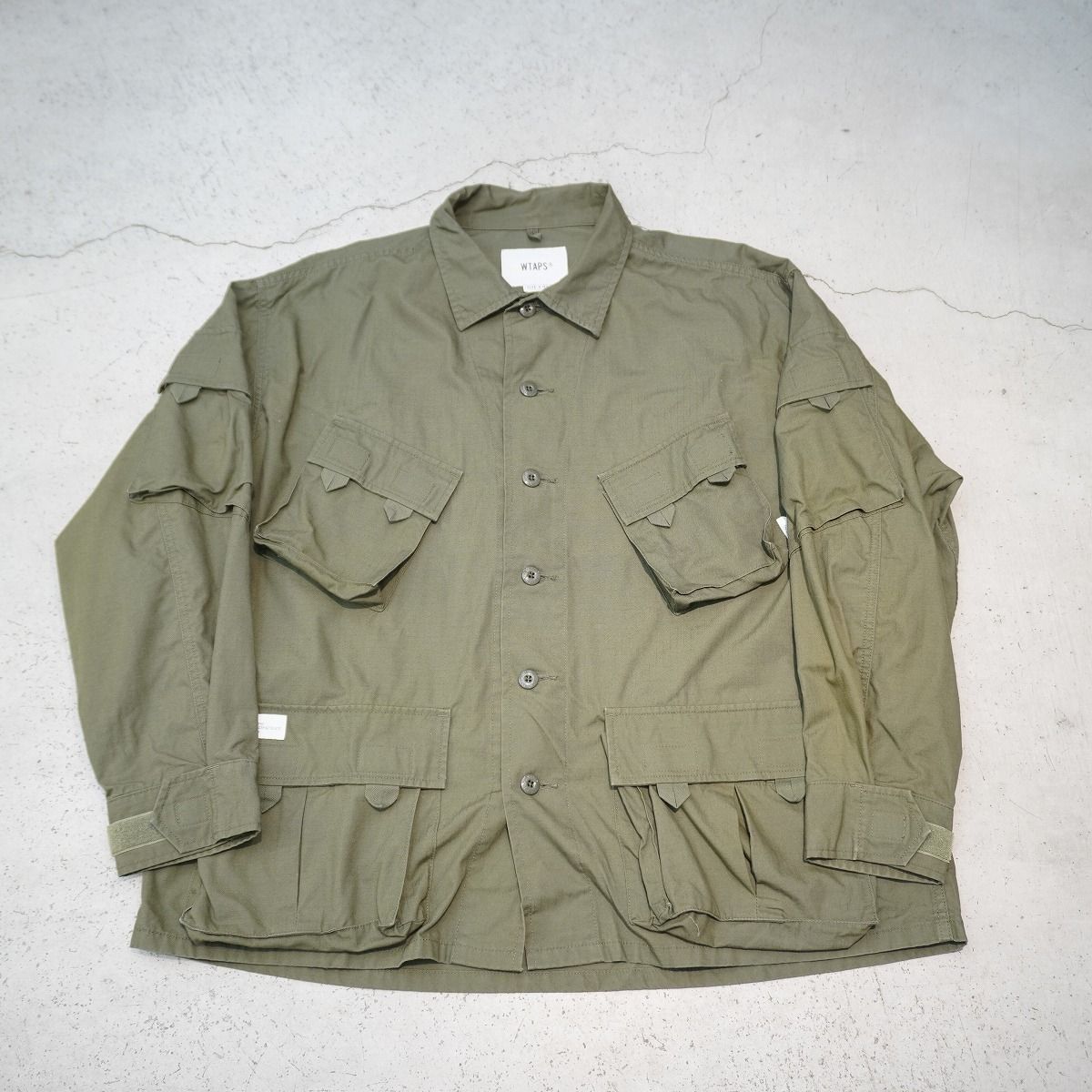 正規 21AW WTAPS ダブルタップス MODULAR LS COTTON. RIPSTOP ミリタリー BDU シャツ ジャケット オリーブ 212BRDT-SHM03 緑L426P