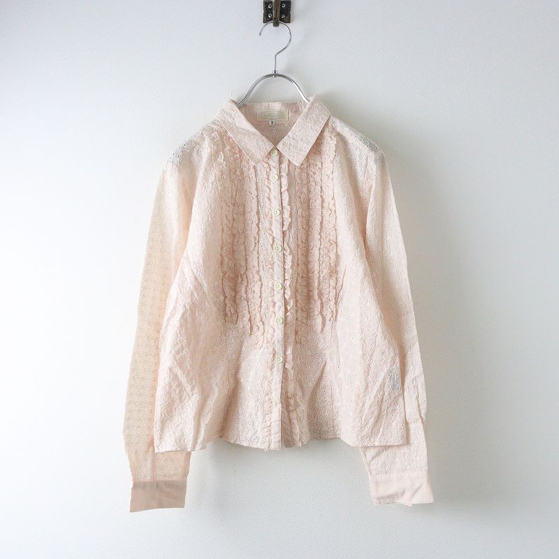 良品【ヒスクローネ さえら】総レースブラウス 長袖シャツ フリル袖