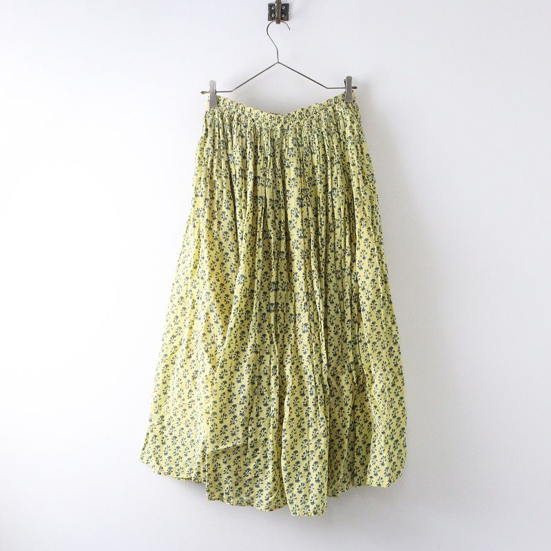 メゾンドソイル maison de soil ブロックフラワープリントスカート 2 イエロー タック フ ゴム ロング 花柄 2400014679694