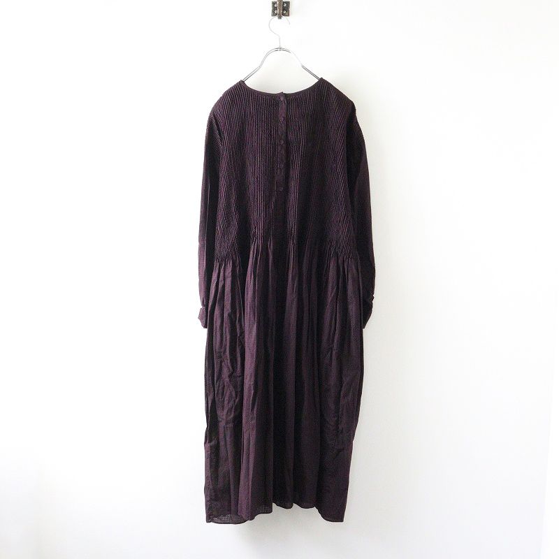 メゾンドソイル maison de soil ストライプピンタックギャザーワンピース 2 ダークパープル ドレス フ 2400014679724
