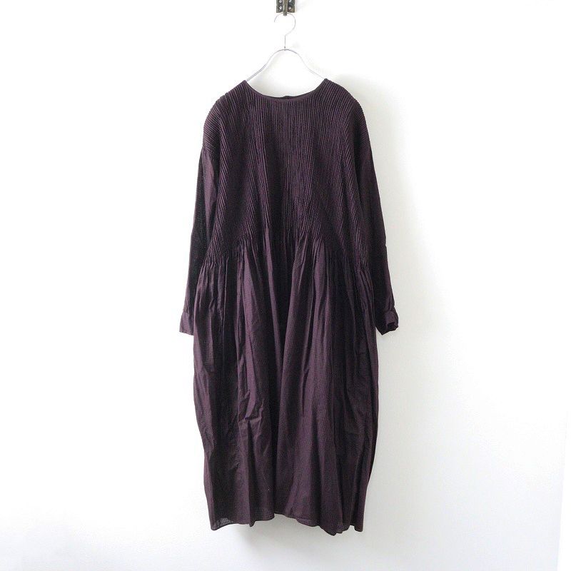 メゾンドソイル maison de soil ストライプピンタックギャザーワンピース 2 ダークパープル ドレス フ 2400014679724