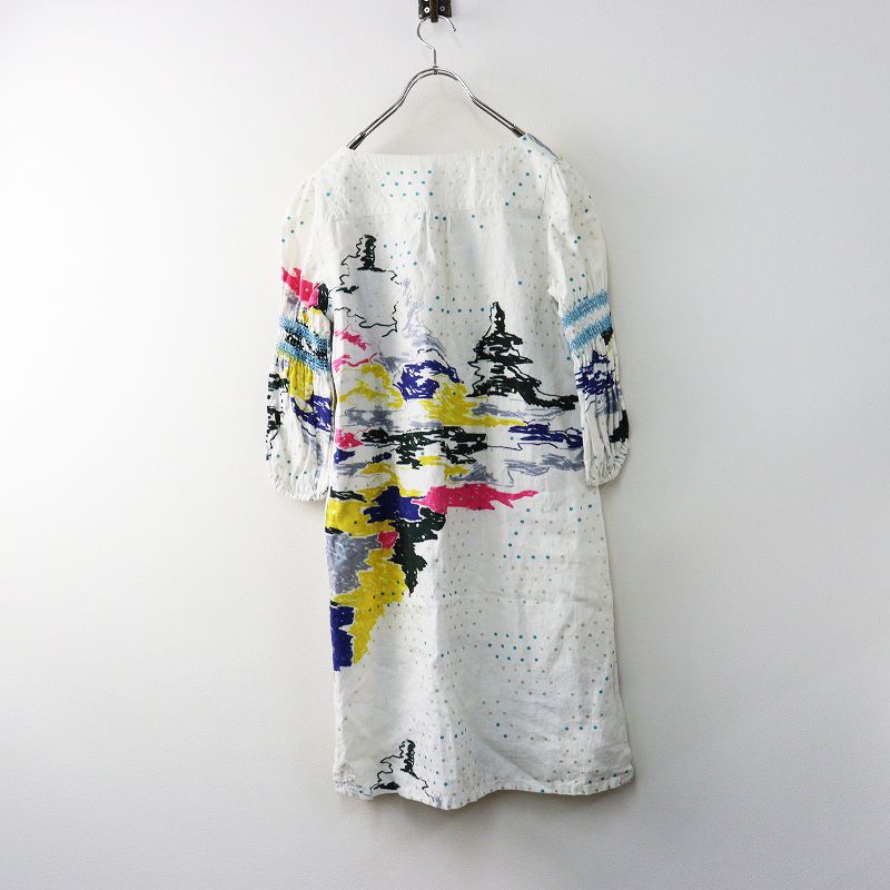 ミナペルホネン mina perhonen mirage リボン ワンピース 36|ホワイト カラフル ドット 水玉 ドレス 2400014684964