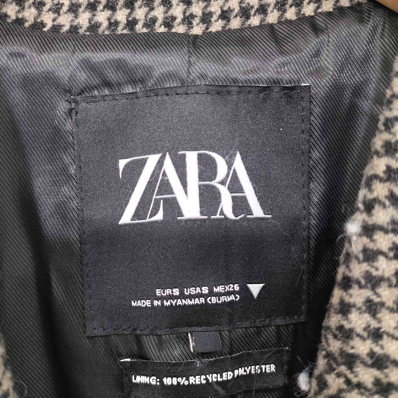 ザラ ZARA ウールミックス ハウンドトゥース コート チェスターコート 