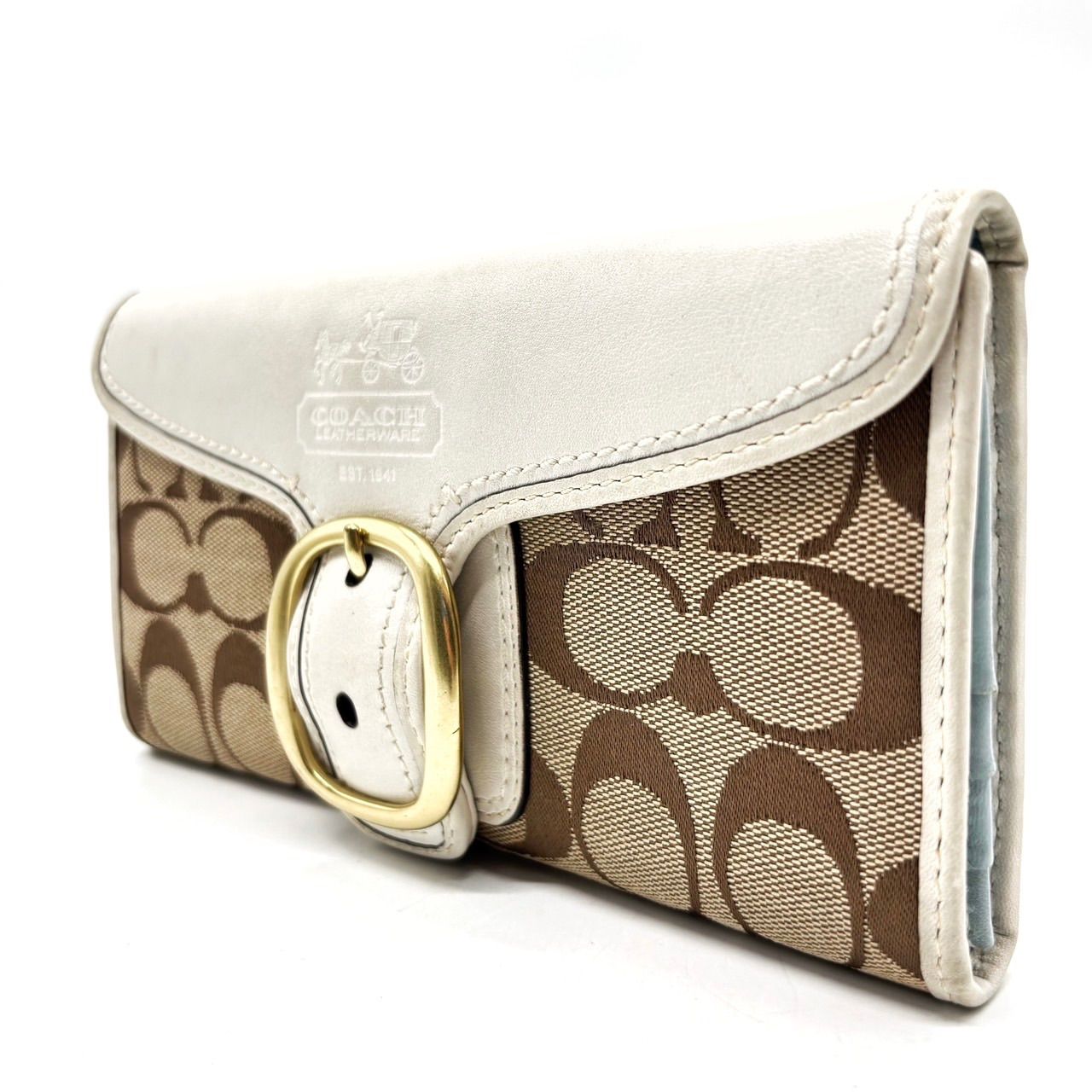 COACH Y 2 K belt beige canvas leather design compact wallet unisex コーチ 財布