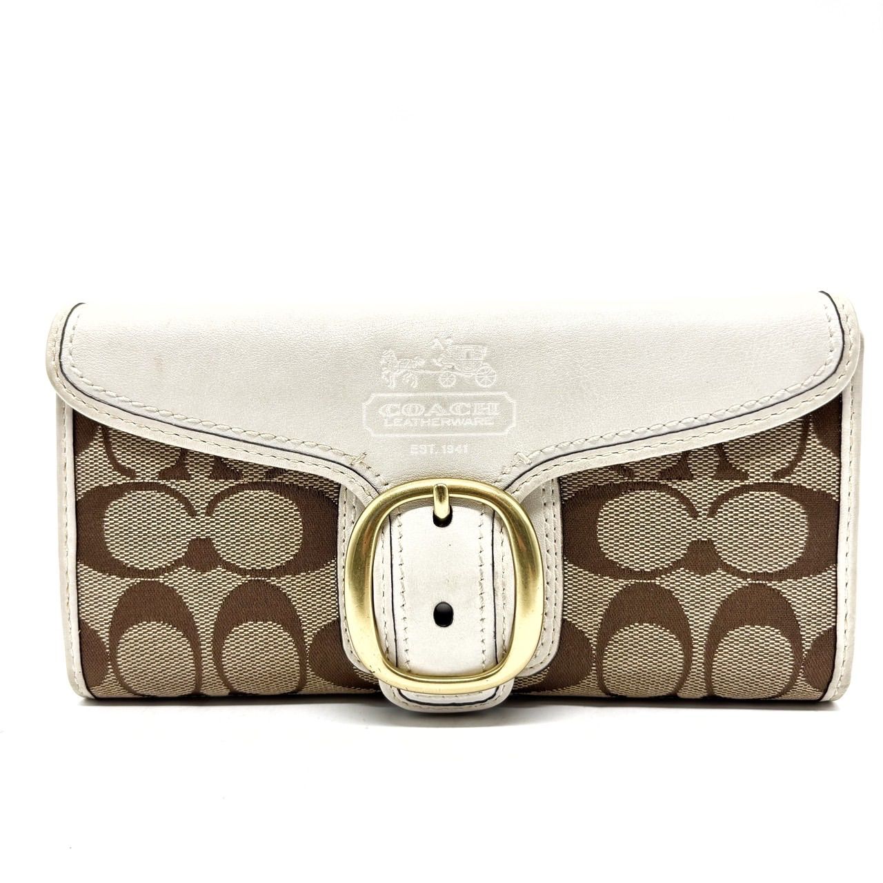 COACH Y 2 K belt beige canvas leather design compact wallet unisex コーチ 財布