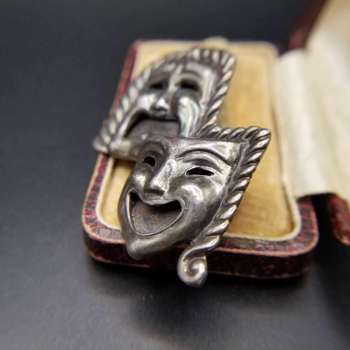 Antonio Reina AAR メキシコ 925 シルバー ツーフェイス ヴィンテージ ブローチ 個性派ジュエリー Taxco Comedy Tragedy Masks Y 24 U
