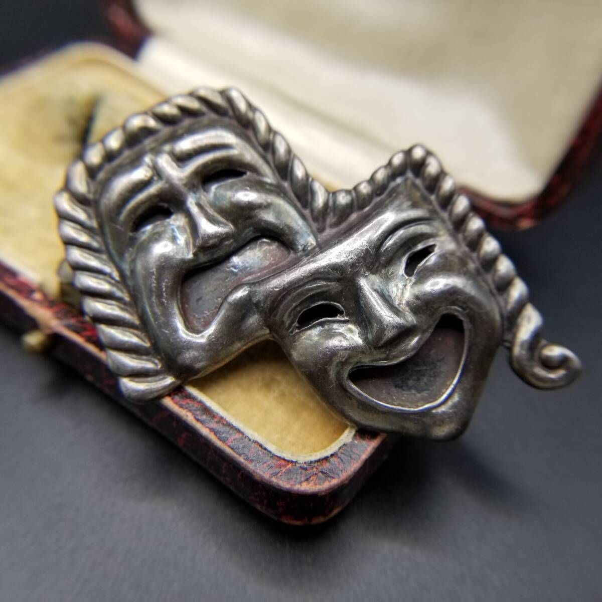 Antonio Reina AAR メキシコ 925 シルバー ツーフェイス ヴィンテージ ブローチ 個性派ジュエリー Taxco Comedy Tragedy Masks Y 24 U