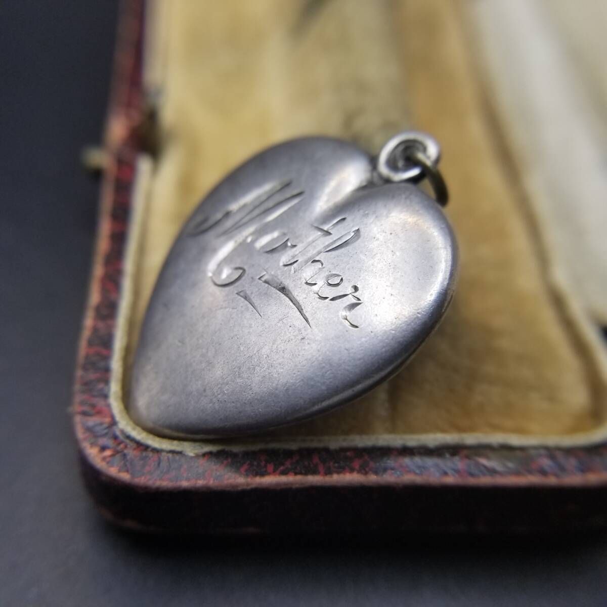 WWII期 ヴィンテージ スウィートハートジュエリー Big Heart チャーム 925 シルバー ペンダントヘッド 銀 シンプル 彫金 Mother Y 25-D