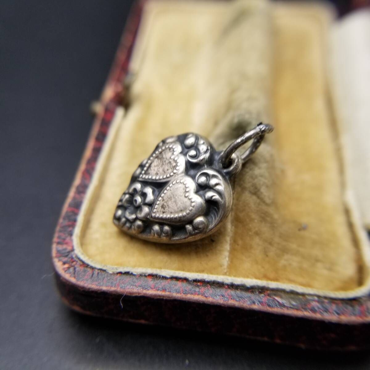 WWII期 ヴィンテージ スウィートハートジュエリー ダブルハート 勿忘草 チャーム 925 シルバー ペンダントヘッド 銀 レトロ Y 25-D