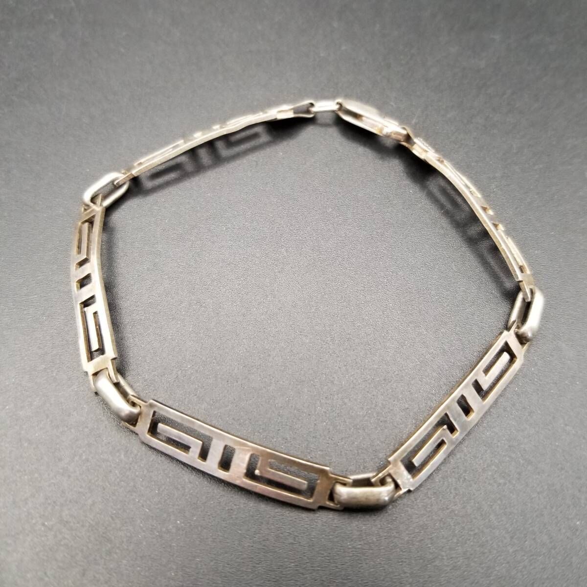 Sixstar メキシコ 925 シルバー ギリシャ雷文 パネルチェーン ヴィンテージ ブレスレット 銀 定番 メキシカンジュエリー MS-66 Y24-P