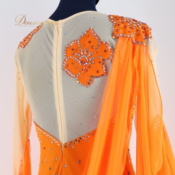 スタンダードドレス　鮮やかオレンジ 社交ダンス 衣装 スタンダード ドレス スタンダードドレス つきおか