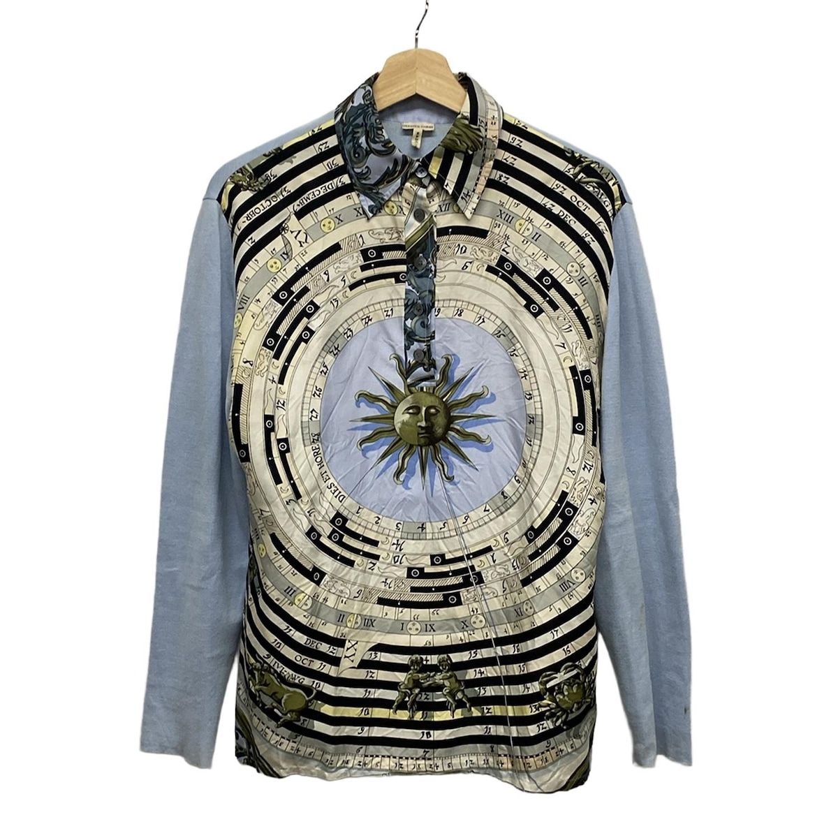 HERMES エルメス 長袖カットソー サイズM レディース マルジェラ期 ライトブルー×黒×マルチ ニット