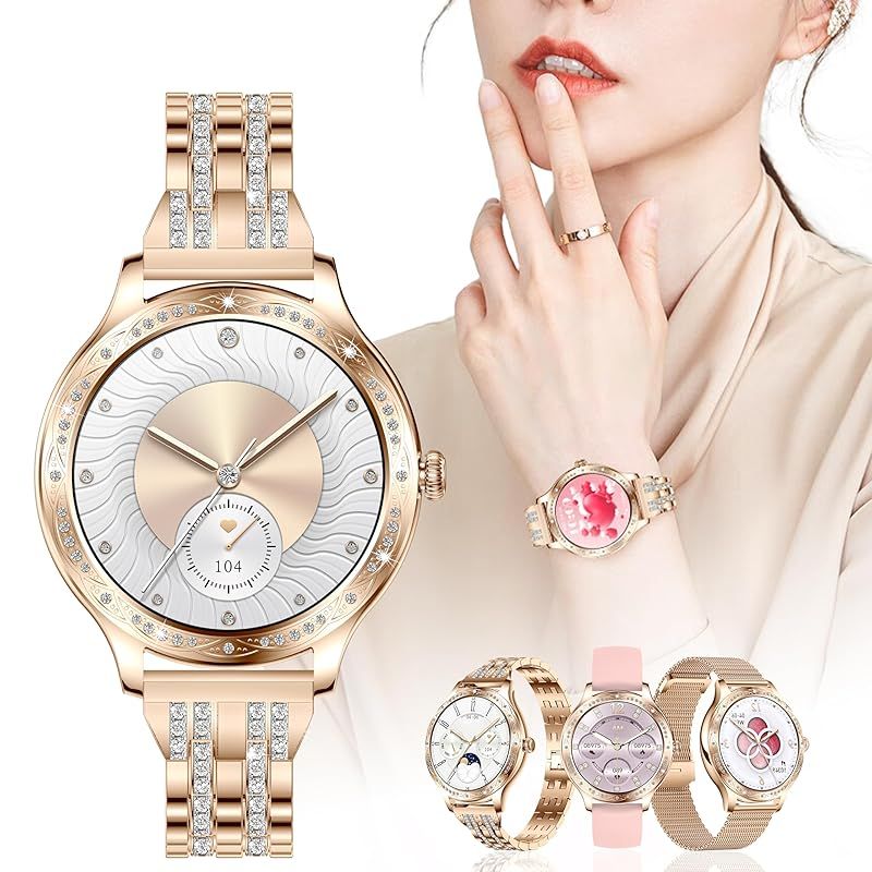 彡スマートウォッチ 絶妙なダイヤモンドデザイン 女性に向け 母の日 敬老の日 プレゼント Smart watch レディース 1.27インチ 3種バンド付属 スポーツウォッチ Bluetooth5.1通話 LINE Gmail 着信通知 120 種運動モード