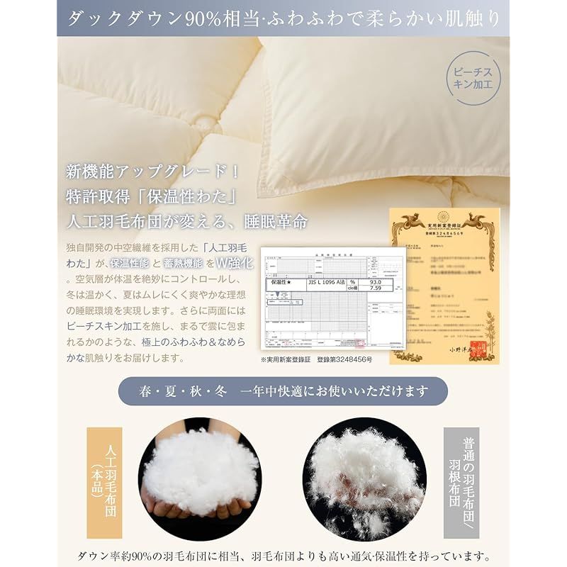 注目商品 Softime 掛け布団 人工羽毛布団 セミダブル ダックダウン90 相当 宇宙服素材エアロゲル採用 羽毛布団より軽量 通気 保温 オールシーズン 肌掛け布団 帝人FWALINE 軽くて暖かい 体にフィット暖かさ持続 掛けふとん 軽量 洗える