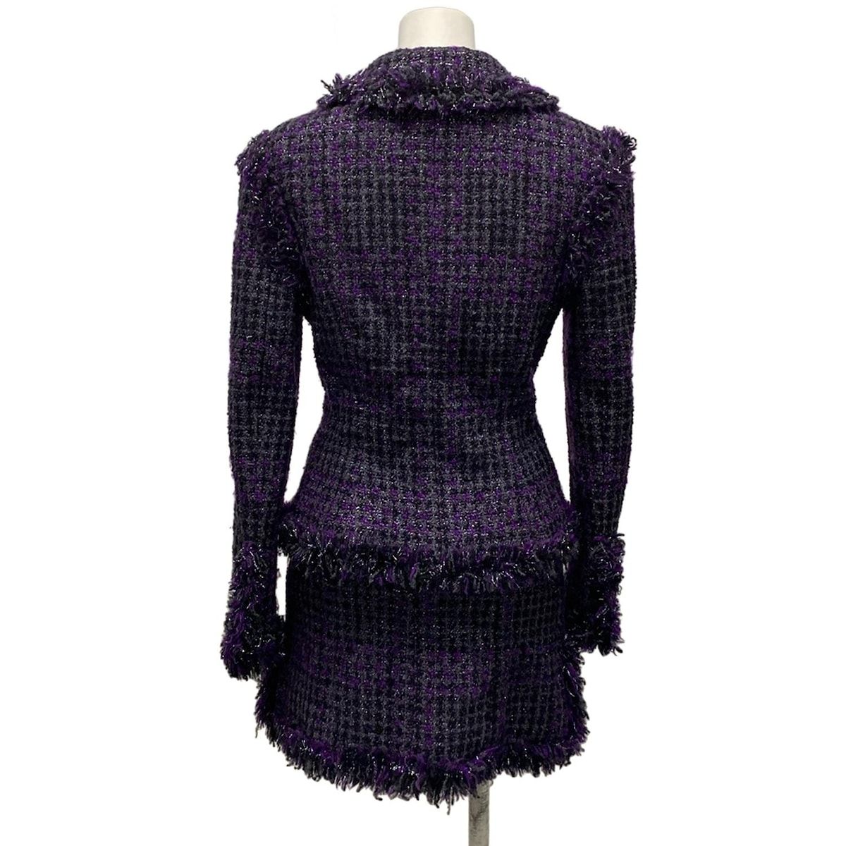 CHANEL シャネル スカートスーツ サイズ38 M レディース P22333 ダークグレー×パープル×黒 ラメ ツイード ウール