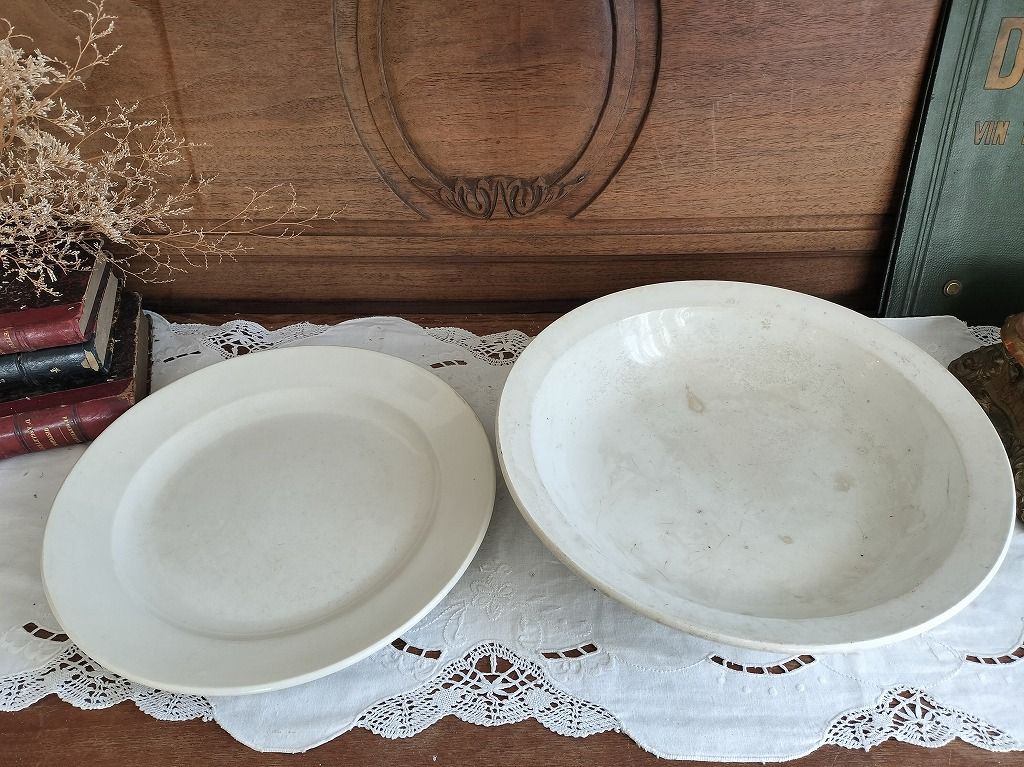 フランス アンティーク 無地 ビストロ 白い ボウル サルグミンヌ 皿 サンタマン