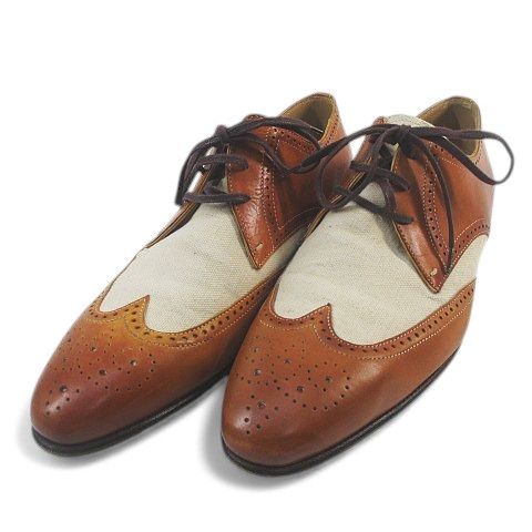 leuda オックスフォードシューズ メダリオン コンビ ブラウン 茶系 レザー キャンバス 39 イタリア製