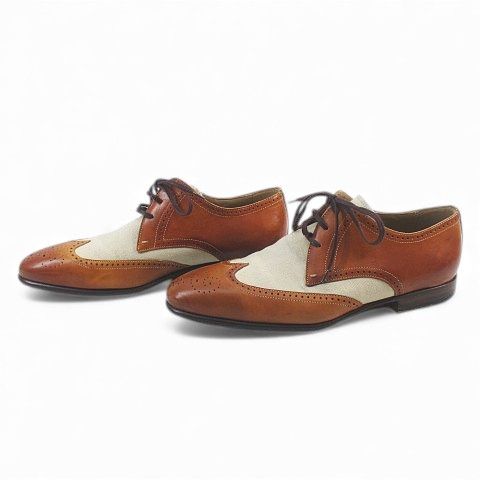 leuda オックスフォードシューズ メダリオン コンビ ブラウン 茶系 レザー キャンバス 39 イタリア製