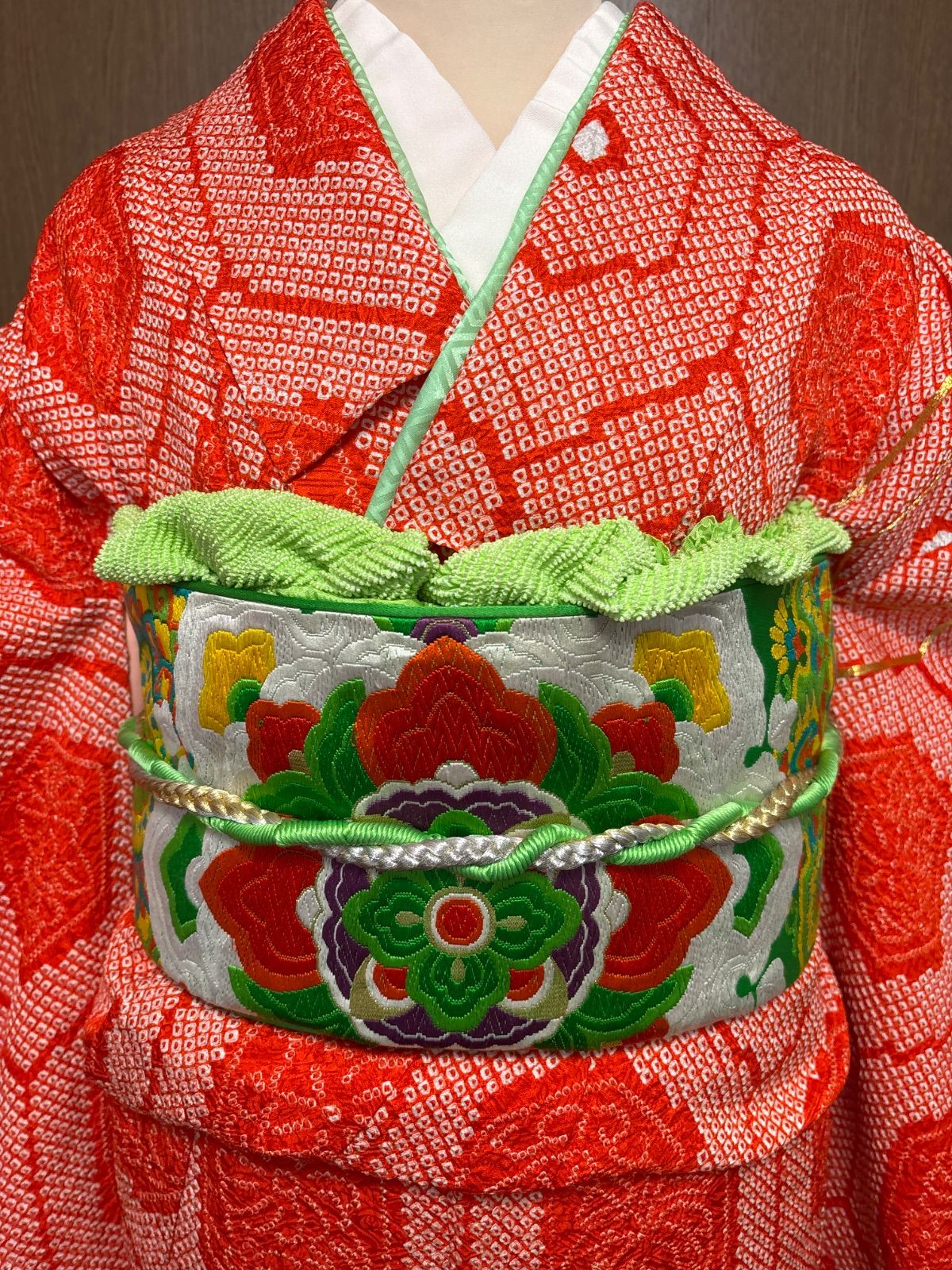 アンティーク振袖 総絞りオレンジ系 裄62 - メルカリ