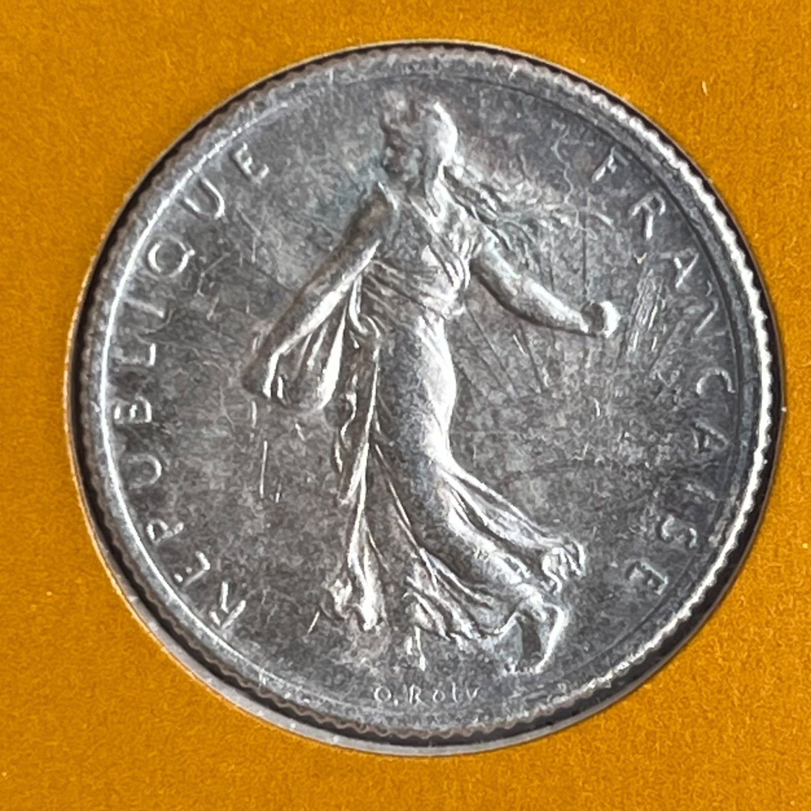 銀貨】1916年 フランス 1フラン銀貨 種まく女“Semeuse” .835シルバー