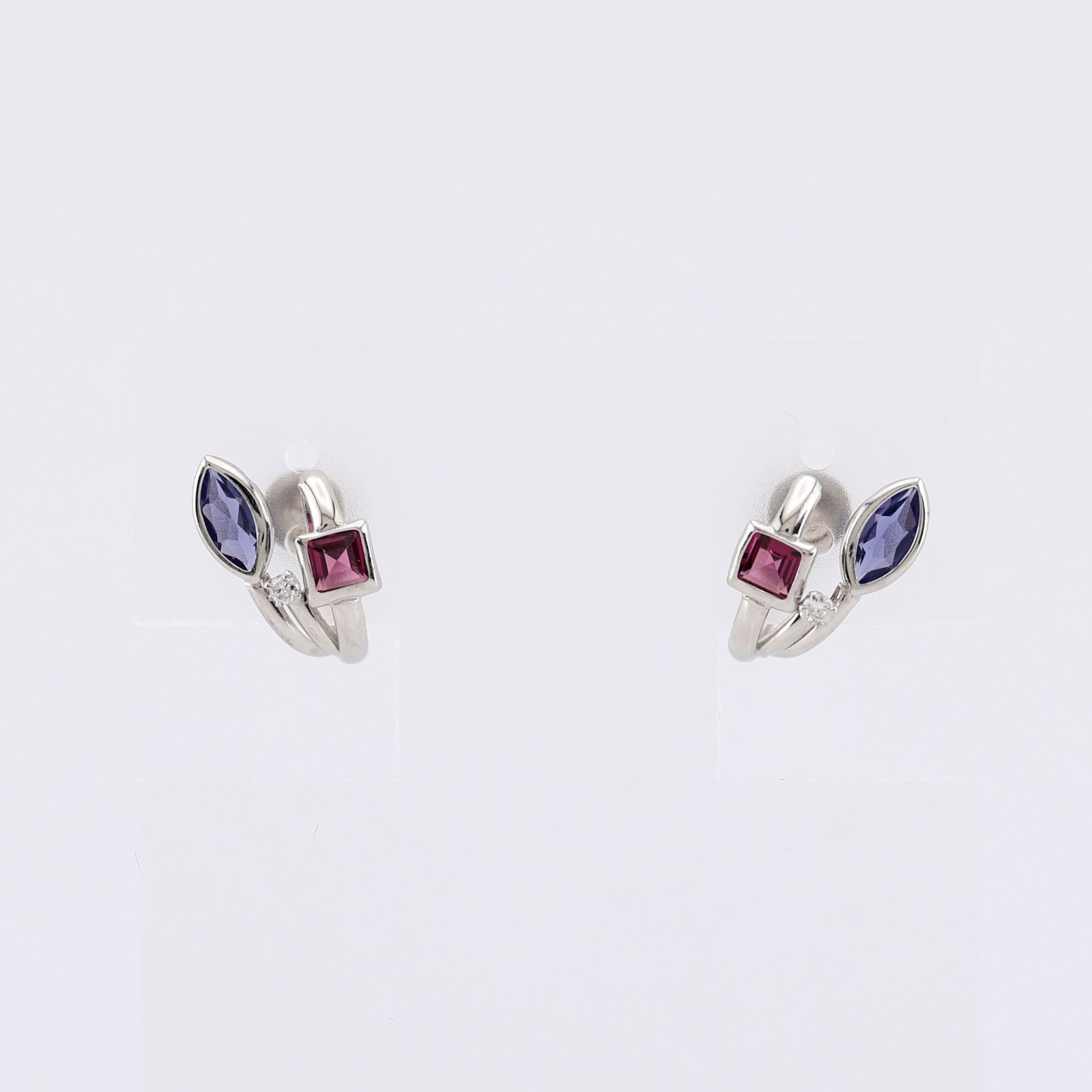 参考定価34 270円 K 14 WG ホワイトゴールド タンザナイト ガーネット ダイヤモンド セット イヤリング ジュエリー デザイナーズ マルチ マーキスカット スクエアカット ラウンドカット リボンケース付き