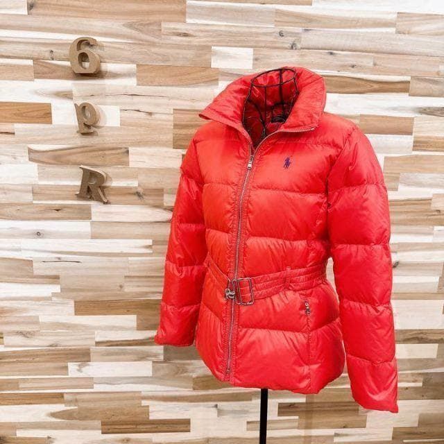 ラルフローレン フェザー ブレンド ダウンジャケット ゴルフ XS 赤×紫