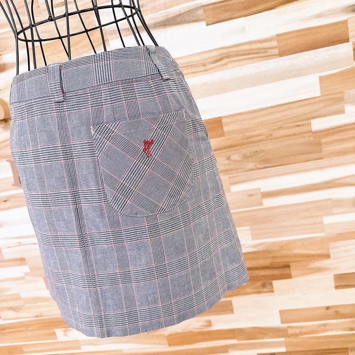 アシュワース】Ashworth グレンチェック柄 スカート 刺繍ロゴ Sグレー 