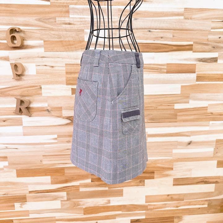 アシュワース】Ashworth グレンチェック柄 スカート 刺繍ロゴ Sグレー 